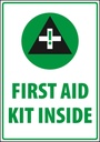 Segno di sicurezza, Avvertenza - Kit di pronto soccorso all'interno, Dimensioni 7 x 10 pollici, Vinile bianco