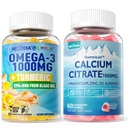 1Pack Citrato di calcio libero di zucchero, Citrato di magnesio & 1Pack Vegan Omega-3 Gummies 1000mg + curcuma