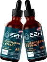 E2H: Lion's Mane & Cordyceps for Mental Clarity, Memory, Energy, Stamina & Immune Support - Non-GMO, Vegan - 2 Fl Oz Every (4 Fl Oz Totale) - Bundle