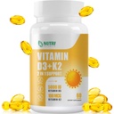 Vitamina D3 K2 con olio MCT, vitamina D3 5000 IU e K2 100mcg, Formula 2 in 1 per la salute del corpo e del cuore, senza glutine - 60 Conte Softgels