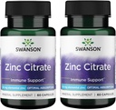 Citrato di zinco di Swanson - Supplemento minerale Promuovere la salute della visione sana e del sistema immunitario - Formula naturale che supporta il benessere generale - (60 capsule, 50 mg ogni) (2 pacchetto)