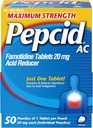 Compresse di sollievo da bruciore di stomaco ad alta resistenza, medicina OTC previene e allevia il riflusso di stomaco e acido a causa di indigestione acida, Riduttore acido di Famotidina da 20 mg, ad azione rapida, 1 x 50 ct