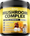 Satoomi 10in1 Mushroom Supplement Complex - Lions Mane, Cordyceps, Reishi, Chaga e 6 Più - Integratori cerebrali per Memoria & Focus - 90 Conte - 3 Mesi di alimentazione
