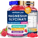 60 giorni di alimentazione Magnesio Glycinate 400mg Gummies con Ashwagandha, L-teanina, CoQ10, Vitamina D3 & B6, Zucchero gratis Magnesio Gummies per adulti e bambini, Rilievo di stress, Sonno & Calma, Vegan, Gluten Free