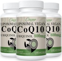 Liposomal CoQ10 800mg Ubiquinol Softgel, Max Absorption Ubiquinol Coenzyme Q10, Ubiquinol CoQ10 Supplemento per Antiossidante, Funzione cardiaca e produzione di energia, CoQ10 puro 800mg, 180 Vegan Softgels