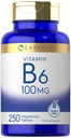 Carlyle Vitamin B6 100mg | 250 compresse | Pyridoxine Hydrochloride Supplemento | Vegetariano, Non OGM, Gluten Free