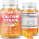 Calcium Citrate Gummies 1200 mg con vitamina D3, K2, Magnesio, Zinco, Supporto per ossa, muscoli e articolazioni, supporto per l'immunità e la memoria, 60 Conte