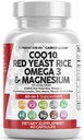 Clean Nutraceuticals COQ10 200mg Red Yeast Rice Omega 3 Magnesium Complex 500mg Niacin Zinc Vitamina K2 D3 - Vitamine di supporto cardiaco per le donne & uomini w/Vitamin B3, Coenzyme Q10-60 Ct