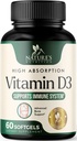 Vitamina D3 Supplemento 5000IU (125 mcg) - Vitamine ad alta resistenza D-3 Softgel dietetici per Bone, denti, salute del muscolo e supporto immunitario, assorbimento rapido Mini D Softgel, non OGM, senza glutine - 60 Conte