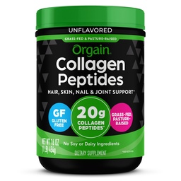 Polvere di peptidi di collagene idrolizzato di Orgain per le donne e gli uomini, 20g di collagene di erba, non aromaed - capelli, pelle, unghia, & supplemento di supporto comune, Paleo & Keto, non OGM, tipo I e III, 1lb