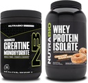 NutraBio Creatina monoidrato, non aromatizzato, 300g e isolato di proteine del siero, cinamone Zucchero, supplemento Bundle - energia muscolare, crescita muscolare magra, recupero e resistenza
