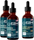 E2H: Reishi (2 Pack) & Lion's Mane Extracts - Energy, Longevity, Cognitive Sharpness, Immunity - Non-GMO, Vegan - 2 Fl Oz Every (6 Fl Oz Totale) - Bundle