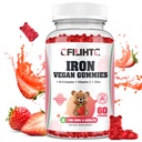 Gummie di ferro per bambini, donne e uomini, supplemento di ferro con multivitaminico - Vitamina B Complex, C, B6, B12, Folate, zinco per l'anemia, carenza di ferro, Costruttore di sangue, energia - aroma di fragola, Vegan 60ct
