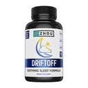 Zhou Driftoff - Natura Ispirato Sleep Aid, Valerian Root & Melatonin per il sonno per gli uomini e le donne, supplemento di sonno calmo per gli adulti con Gaba & Chamomile a Relax - 60 capsule vegetali