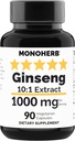Estratto di Ginseng di MONOHERB 1000 mg - 90 capsule vegetariane