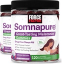 Fattore di Forza Somnapure Gummies con Melatonina, supplemento di supporto per il sonno senza farmaci per gli adulti con sonno occasionale, Dream Berry Flavor, 120 Conte (Pack of 2)