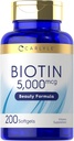 Carlyle Biotin 5000mcg Softgels | 200 Count | Vitamine per Capelli e Unghie | Non OGM, Gluten Free Supplement