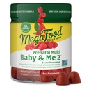MegaFood Baby & Me 2 Vitamine prenatali per le donne Gummies con acido folico e colina per lo sviluppo del cervello del bambino; Plus Real Fruit- Red Raspberry Flavor - 60 Gummies (30 Serve)