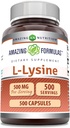 Incredibile formula L-Lysine 500 mg Capsule Aminoacido Supplemento | Non OGM | Gluten Free | Made in USA (500 Conte)