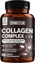 Complesso di peptidi di collagene, tipo I, II, III, 2025 MG, multi collagegeno idrolizzato, VC, Biotina, HA, Pepe nero, per pelle, capelli, unghie, 90 Caps