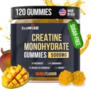EcoWise Wellness Creatine Monohydrate Gummies 5000 mg, Mango Flavor, 120 Chews vegani senza zucchero, supplemento di creatina per la routine quotidiana