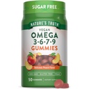 Verità della natura Vegan Omega 3679 Gummies | 50 Count | Peach Flavor | Non-GMO & Gluten Supplemento gratuito