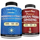 Nutrivein Premium Coreano Panax Ginseng Integratore & Berberina Integratori Bundle: Complesso berbero ad alto assorbimento & genuino Ginseng rosso Bundle per Clarity quotidiana, Vitality, & Wellness