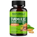 NATURELO Curcuminoide Turmerica - BioPerine per un migliore assorbimento - Pepe Nero, Radice di zenzero, Curcuminoidi - Supporto di Discomfort Joint Bassed - 120 Capsule Vegan