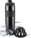 Bottiglia di agitatore in acciaio inossidabile coibentata | 20 oz, nero | Freddo per 24 ore | Coppa isolata con Agitatore Twist-on | Bottiglia senza odori per scuotere proteiche, acqua, denti, cocktail