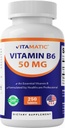 Vitamatic Vitamina B6 (Pyridoxine HCI), 50 mg 250 compresse vegetariane - Promuove la produzione di energia, aumenta il metabolismo e il supporto sanitario immunitario