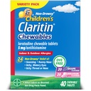 Claritin Medicina dell'allergia dei bambini, 24-Hour Non-Drowsy Loratadine 5mg Chewable Tablet, Antistamina per i bambini età 2 anni e più vecchio, Grape & Bubble Gum sapori, 40 compresse
