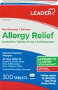 Leader 24 ore Allergy Relief, Non-Drowsy, Loratadine 10mg, Antistamina, Original Prescription Strength, Sinus Relief, Indoor and Outdoor, Counteract Allergy, 300 compresse
