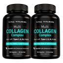 Vitamine vitali Pillole Multi Collagene per Donne & Uomini (2-Pack) - Peptidi di collagene idrolizzati - Tipo I, II, III, V, X - Grass Fed, Non-OGM