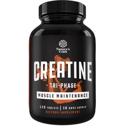 Natures Craft High Strength Tri Phase Creatine Tablets for Women & Men - Formula Blend of Creatine Monohydrate, 300mg HCL & Pyruvate Supplement - Muscle Mass Gain & Recovery Supplement - 120 compresse