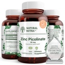 Nutra naturale zinco picolinato 30 mg, doppia resistenza, crudo e puro, altamente biodisponibile supplemento per la crescita e il supporto immunitario, aiuta a promuovere la salute della pelle, aiuta a sostenere il sistema metabolico 100 capsule