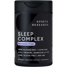 Sports Research® Sleep Complex- Melatonin-Free Vegan Capsule - con radice di valeriana, GABA, L-teanina, Magnesio & 5-HTP - 30 Serve