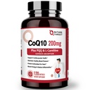 NATURA TARGET CoQ10-200mg con PQQ L-Carnitina & Omega-3s, Coenzima ad alto assorbimento Q10 con BioPerine, Supporta Cuore e Sistema Immune, Cellulare-Energia-Produzione, 120 Serve