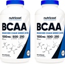 Nutricost BCAA 1000mg, 500 Capsule (250 Serv), 2:1:1:1:1 Aminoacidi a catena ramificata (500mg di L-Leucina, 250mg di L-Isoleucina e L-Valina) (2 Bottiglie)