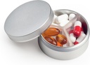 Piccolo contenitore di pillole 3 scomparti, scatola di metallo rotondo portatile, organizzatore impermeabile del padiglione di viaggio, contenitore di vitamina EDC della medicina del Purse tascabile (argento)