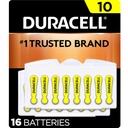 Batterie per apparecchi acustici Duracell Yellow Size 10, 16 Count Pack, batteria per apparecchi acustici da 10A con potenza a lunga durata, extra-lungo EasyTab installa per apparecchi acustici