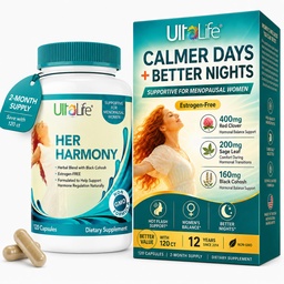 UltaLife Her Harmony Menopause Supplements for Women - Hot Flashes Menopause Relief & Hormone Balance per le donne - Contiene Black Cohosh, Dong Quai, Red Clover & More - Estrogen Free - 120 Capsule