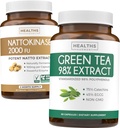 Nattokinase & Green Tea (1-mese di alimentazione) Energy Boost Bundle - Nattokinase 2000 FU Potente Soybeans naturalmente fermentato (60 caps) & Green Tea Extract 98% con EGCG (non OGM) Natural Metabolism Boost