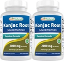 Best Naturals 2 Pack Konjac Glucomannan Root 2000 mg per Serving - 180 capsule vegetariane