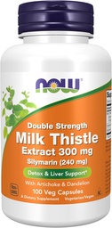 NOW Integratori alimentari, Silymarin Milk Thistle Extract 300 mg con Artichoke e Dandelion, Doppia resistenza, Supporta la funzione del fegato*, 100 capsule di veg