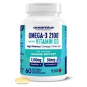 Oceanblue Professional Omega-3 2100 con vitamina D3 – 60 ct – Tripla resistenza Burpless Fish Oil Supplemento con EPA ad alta potenza, DHA, DPA e vitamina D3 – Wild-Caught – Arancione Flavor (30 Serve)