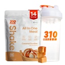 310 Nutrition All-in-One Meal Sostituzione Shake Polvere w/Shaker Cup Starter Kit - Alta fibra proteica Ricco Vegan Superfood Blend - Sugar-Free, Keto & Paleo Friendly, Carb basso - Caramel Sundae 14 srv