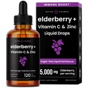 NutraChamps Organic Elderberry Syrup - 5000mg Elderberry Extract with Vitamin C & Zinc - Black Elderberry Liquid Drops - Zucchero-Free Immunity Booster, Vegan, senza glutine