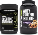NutraBio Creatina Monoidrato, Unflavored, 300g e Isolato di proteine del siero, Muffin di mirtillo, Integratore Bundle - Energia muscolare, crescita muscolare magra, recupero e resistenza