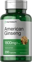 Horbäach American Ginseng Capsule | 1800 mg | 200 Count | Non OGM, Gluten Free Supplement | Ginseng Root Extract Complex