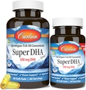 Carlson - Super DHA Gems, 500 mg DHA Supplementi, 640 mg acidi grassi, Wild-Caught Norwegian Arctic Fish Oil Concentrato, Sustainably Sourced Nordic Fish Oil Capsules, 60+20 Softgels
